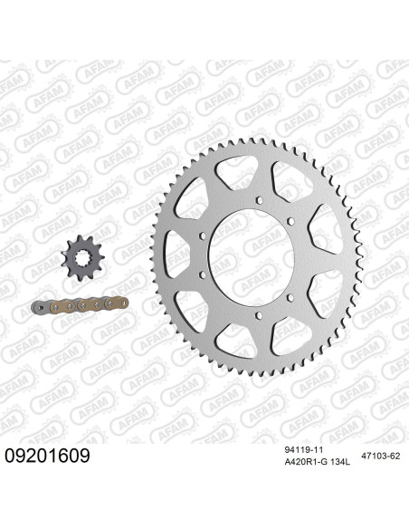 Kit chaine 420 AFAM - Couronne acier - Type de chaine au choix - PEUGEOT XPS 50 TRACK 2007-2012