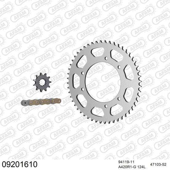 Kit chaine 420 AFAM - Couronne acier - Type de chaine au choix - PEUGEOT XP6 50 TRACK 2006