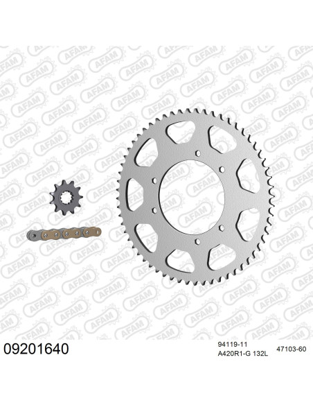 Kit chaine 420 AFAM - Couronne acier - Type de chaine au choix - PEUGEOT XP6 / XPS ROAD SM 2007-2011