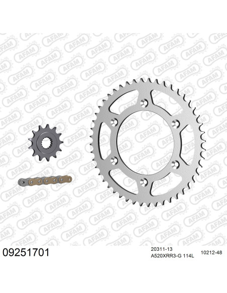 Kit chaine 520 AFAM - Couronne acier - Type de chaine au choix - HM / HONDA CRE 450 F 2002-2003