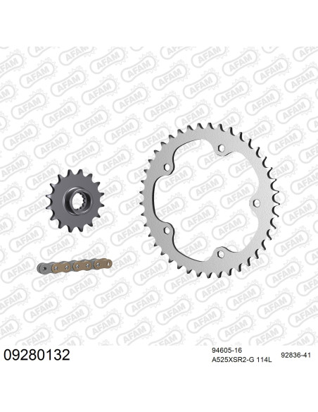 Kit chaine 525 AFAM - Couronne acier - Type de chaine au choix - MV AGUSTA BRUTALE 800 2012-2022