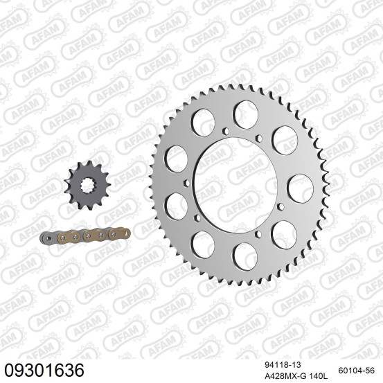 Kit chaine 428 AFAM - Couronne alu anti-boue - Type de chaine au choix - HM 50 DERAPAGE 2002