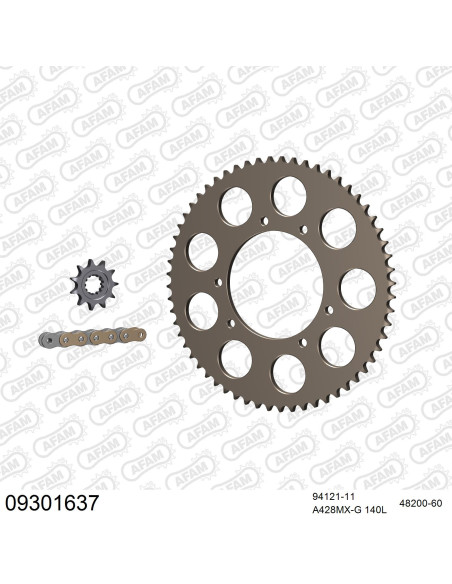 Kit chaine 428 AFAM - Couronne alu anti-boue - Type de chaine au choix - HM 50 DERAPAGE 2003-2013