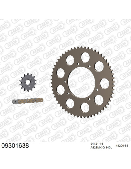 Kit chaine 428 AFAM - Couronne alu anti-boue - Type de chaine au choix - HM DERAPAGE 50 COMPETITION 2004-2010