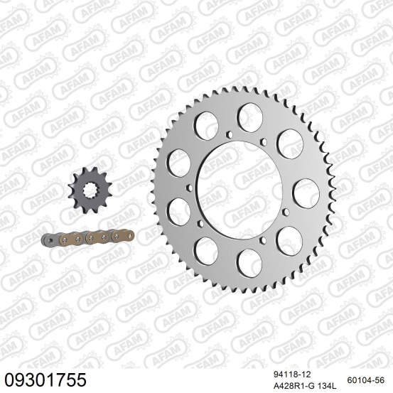 Kit chaine 428 AFAM - Couronne alu anti-boue - Type de chaine au choix - HRD 50 ENDURO / SM 2003-2011