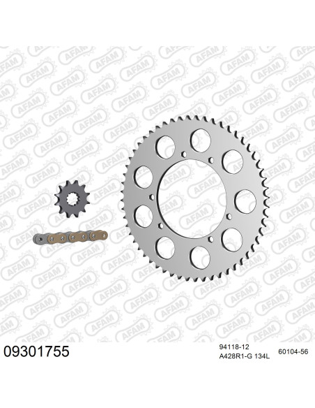 Kit chaine 428 AFAM - Couronne alu anti-boue - Type de chaine au choix - HRD 50 ENDURO / SM 2003-2011