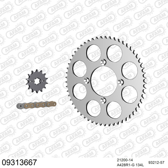 Kit chaine 428 AFAM - Couronne alu anti-boue - Type de chaine au choix - SCORPA TY-S 125 F 2003-2008