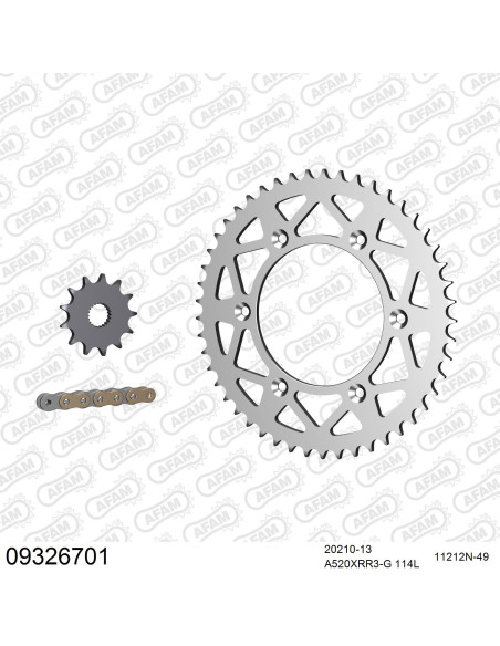 Kit chaine 520 AFAM - Couronne alu anti-boue - Type de chaine au choix - HM / HONDA CRE 250 F 2004-2009