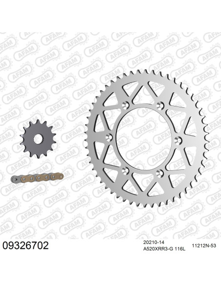 Kit chaine 520 AFAM - Couronne alu anti-boue - Type de chaine au choix - HM / HONDA CRE 250 F- X 2008-2016