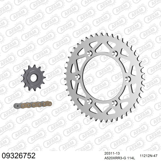 Kit chaine 520 AFAM - Couronne alu anti-boue - Type de chaine au choix - HM / HONDA CRE 250 R 2004-2007