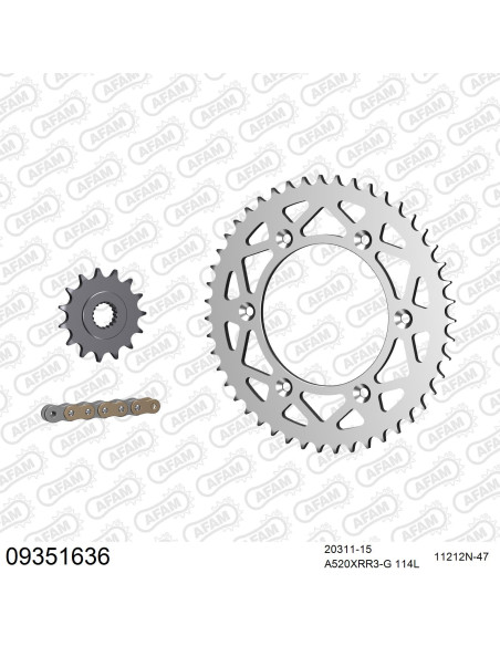 Kit chaine 520 AFAM - Couronne alu anti-boue - Type de chaine au choix - HM / HONDA CRM 450 F 2004-2008