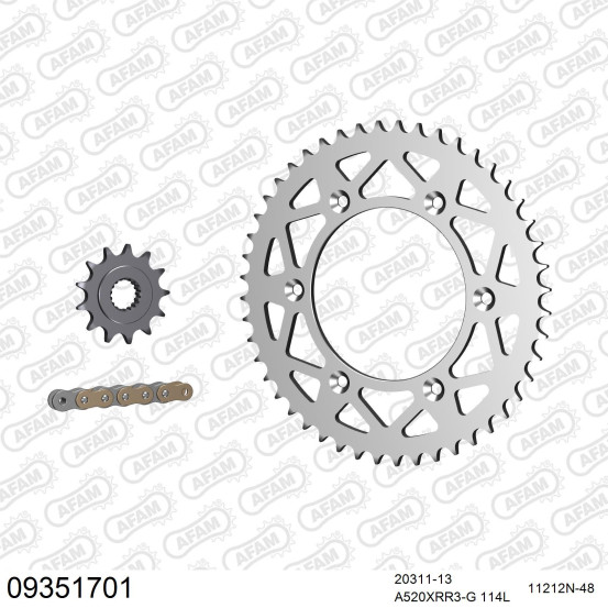 Kit chaine 520 AFAM - Couronne alu anti-boue - Type de chaine au choix - HM / HONDA CRE 450 F 2002-2003
