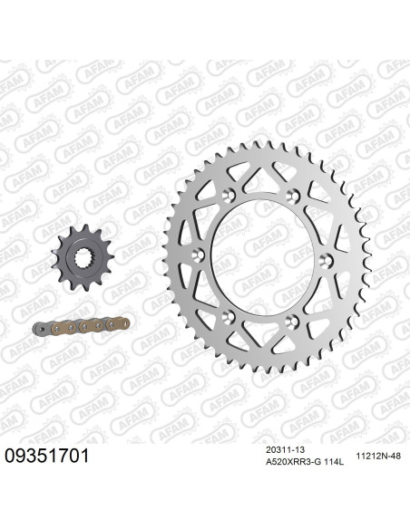 Kit chaine 520 AFAM - Couronne alu anti-boue - Type de chaine au choix - HM / HONDA CRE 450 F 2002-2003