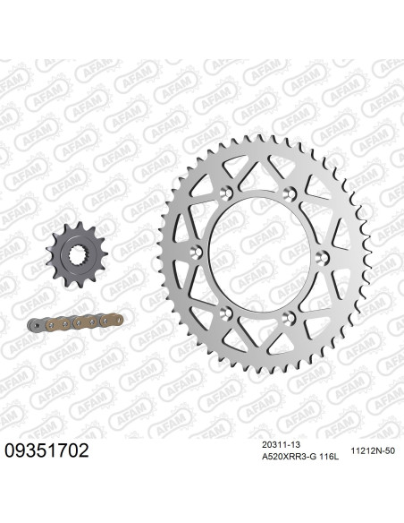 Kit chaine 520 AFAM - Couronne alu anti-boue - Type de chaine au choix - HM / HONDA CRE 450 F 2004-2008