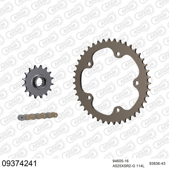 Kit chaine 525 AFAM - Couronne alu anti-boue - Type de chaine au choix - MV AGUSTA 675 F3 2011-2018