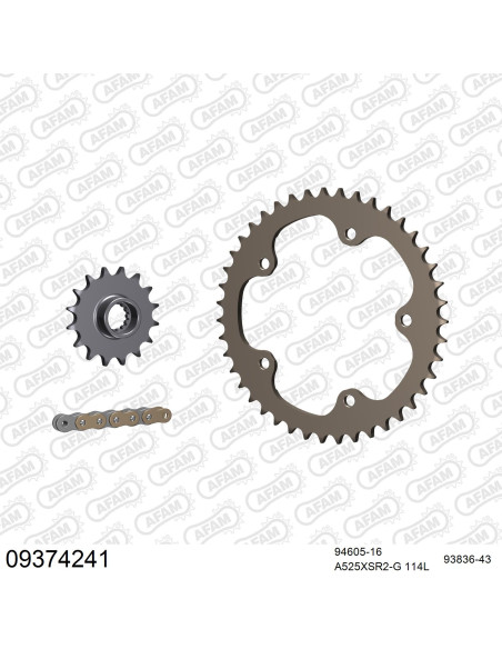 Kit chaine 525 AFAM - Couronne alu anti-boue - Type de chaine au choix - MV AGUSTA 675 F3 2011-2018