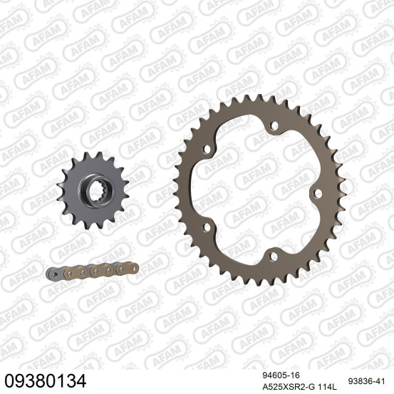 Kit chaine 525 AFAM - Couronne alu anti-boue - Type de chaine au choix - MV AGUSTA 800 RIVALE 2013-2018