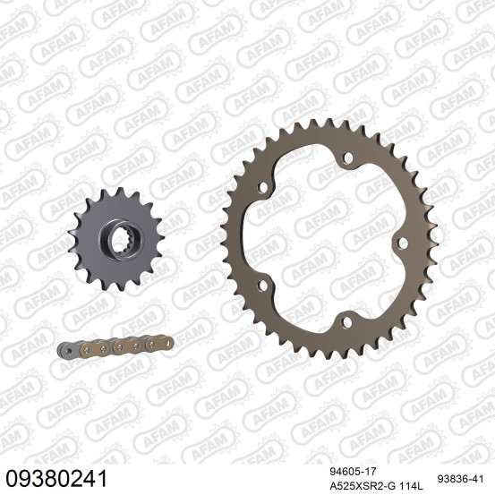 Kit chaine 525 AFAM - Couronne alu anti-boue - Type de chaine au choix - MV AGUSTA F3 800 2012-2016
