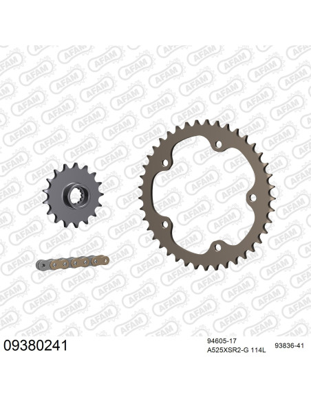Kit chaine 525 AFAM - Couronne alu anti-boue - Type de chaine au choix - MV AGUSTA F3 800 2012-2016