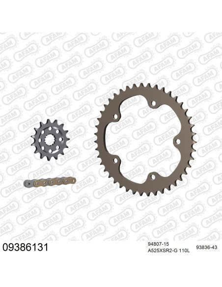Kit chaine 525 AFAM - Couronne alu anti-boue - Type de chaine au choix - MV AGUSTA 910 BRUTALE 2005-2008
