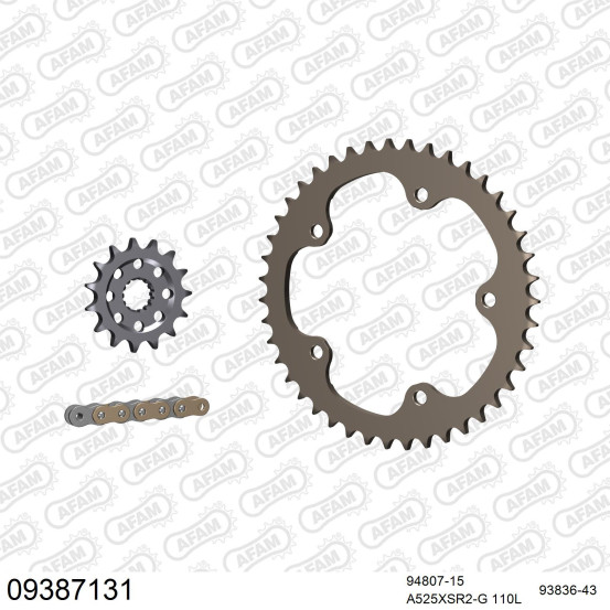 Kit chaine 525 AFAM - Couronne alu - Type de chaine au choix - MV AGUSTA 989 R BRUTALE 2008-2009