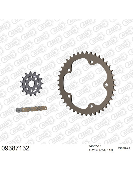 Kit chaine 525 AFAM - Couronne alu anti-boue - Type de chaine au choix - MV AGUSTA 990 R BRUTALE 2010-2011