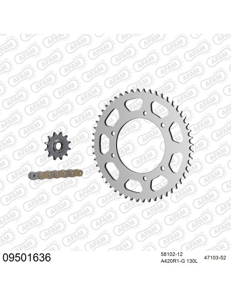 Kit chaine 420 AFAM - Couronne acier - Type de chaine au choix - GAS GAS 50 ROOKIE SM 2001-2005