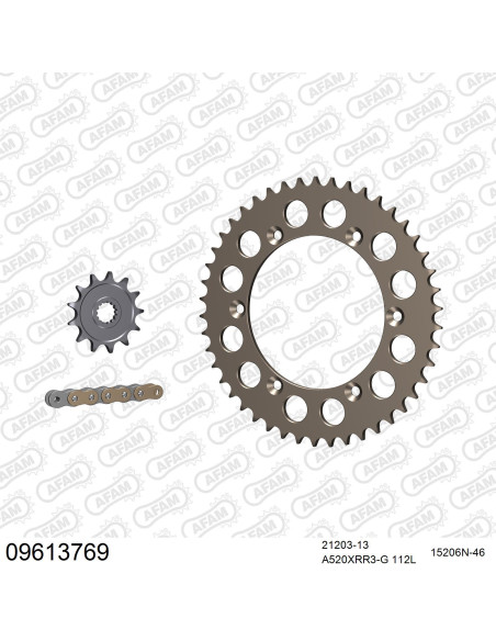 Kit chaine 520 AFAM - Couronne alu anti-boue - Type de chaine au choix - GAS GAS EC 125 RACING 2015