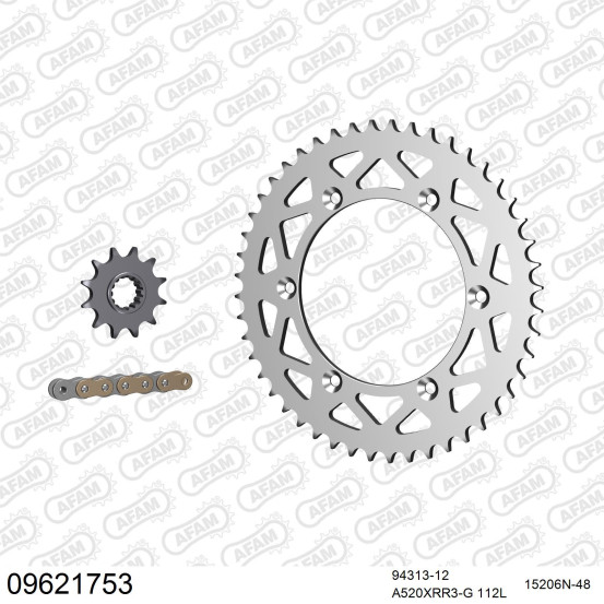 Kit chaine 520 AFAM - Couronne alu anti-boue - Type de chaine au choix - GAS GAS EC 200 ER 2014-2017