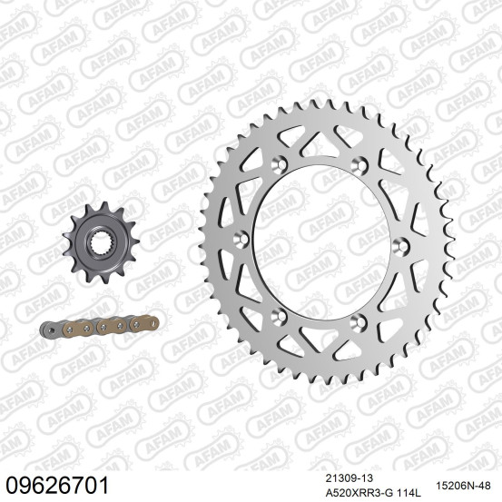 Kit chaine 520 AFAM - Couronne alu anti-boue - Type de chaine au choix - GAS GAS EC 250 F 2013-2015