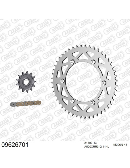 Kit chaine 520 AFAM - Couronne alu anti-boue - Type de chaine au choix - GAS GAS EC 250 F 2013-2015