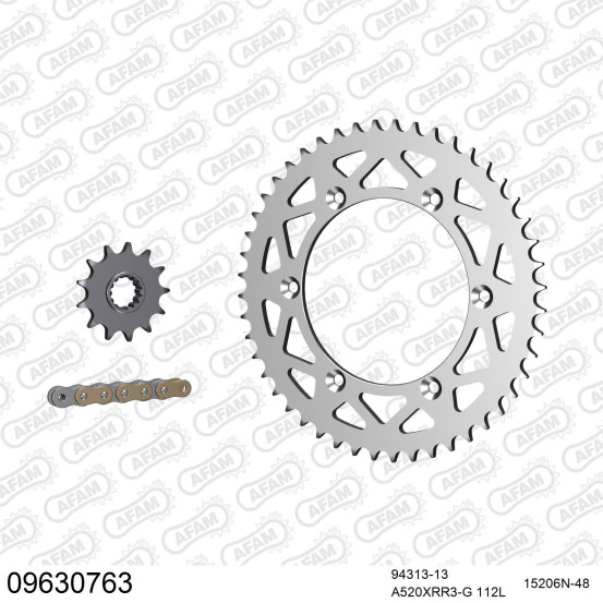 Kit chaine 520 AFAM - Couronne alu anti-boue - Type de chaine au choix - GAS GAS EC 300 ER 2014-2017