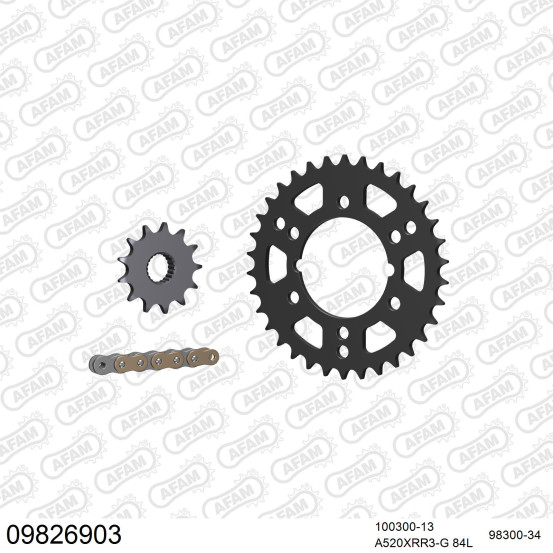 Kit chaine 520 AFAM - Couronne acier - Type de chaine au choix - POLARIS 250 TRAIL BOSS 1991-1993
