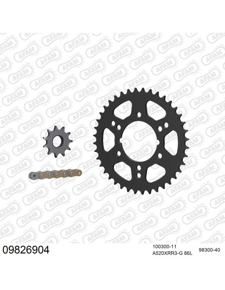 Kit chaine 520 AFAM - Couronne acier - Type de chaine au choix - POLARIS 250 TRAIL BOSS 1994