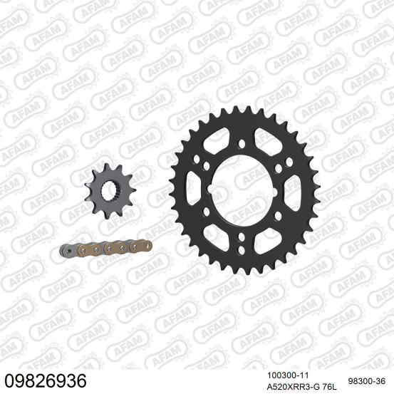 Kit chaine 520 AFAM - Couronne acier - Type de chaine au choix - POLARIS 250 TRAIL BLAZER 2001-2006