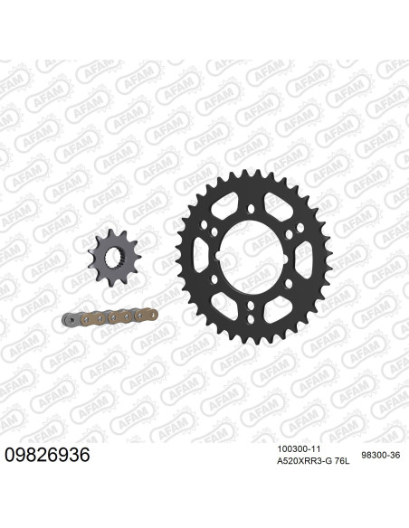 Kit chaine 520 AFAM - Couronne acier - Type de chaine au choix - POLARIS 250 TRAIL BLAZER 2001-2006