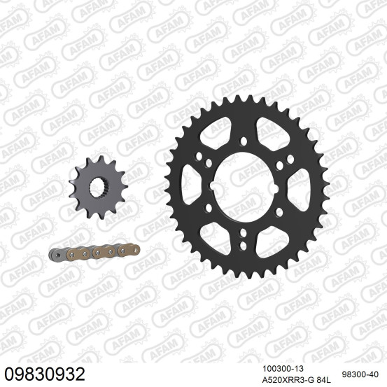 Kit chaine 520 AFAM - Couronne acier - Type de chaine au choix - POLARIS 300 XPLORER 1996-2000