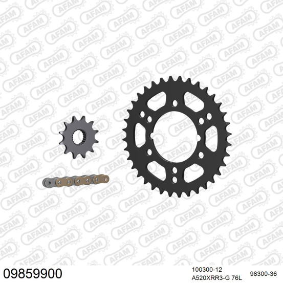 Kit chaine 520 AFAM - Couronne acier - Type de chaine au choix - POLARIS 500 SCRAMBLER 2000-2009