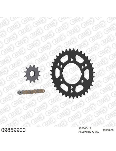 Kit chaine 520 AFAM - Couronne acier - Type de chaine au choix - POLARIS 500 SCRAMBLER 2000-2009