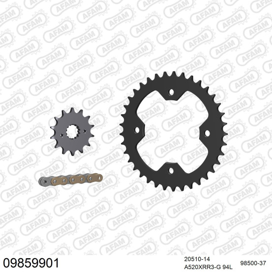 Kit chaine 520 AFAM - Couronne acier - Type de chaine au choix - POLARIS 500 petites rouesEDATOR 2003-2004