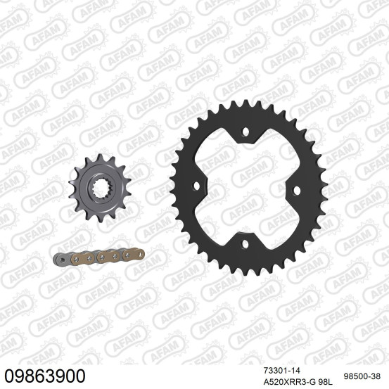 Kit chaine 520 AFAM - Couronne acier - Type de chaine au choix - POLARIS OUTLAW 525 2008-2010