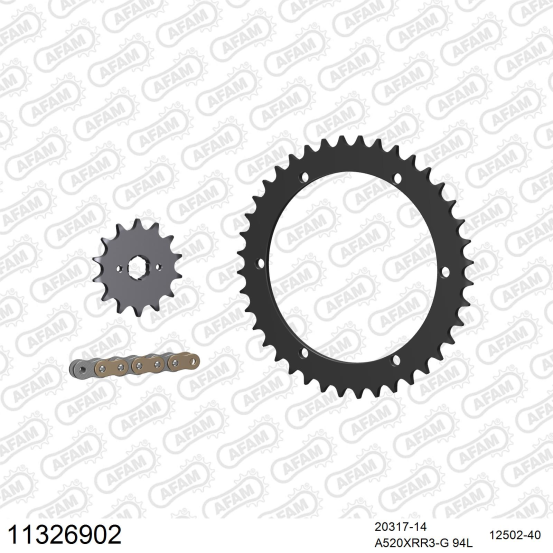 Kit chaine 520 AFAM - Couronne acier - Type de chaine au choix - BAROSSA 250 SILVERHAWK 2003-2005