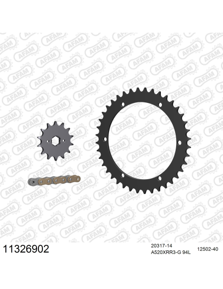 Kit chaine 520 AFAM - Couronne acier - Type de chaine au choix - BAROSSA 250 SILVERHAWK 2003-2005