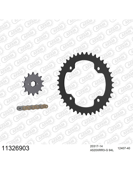 Kit chaine 520 AFAM - Couronne acier - Type de chaine au choix - BAROSSA 250 QUATERBACK INV. 2006-2007