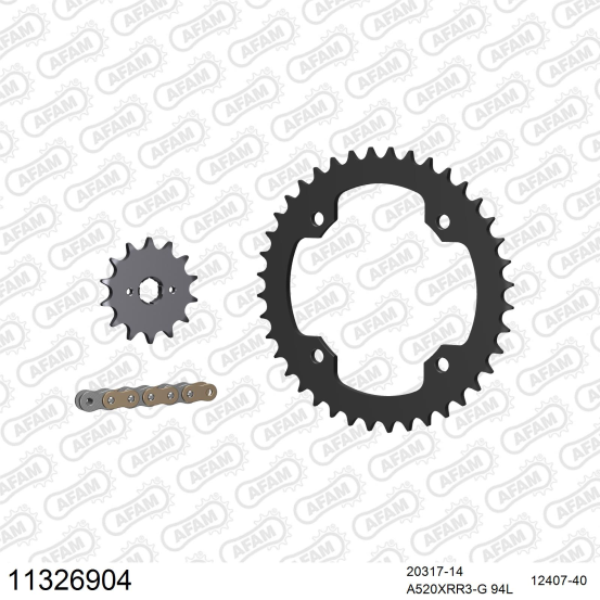 Kit chaine 520 AFAM - Couronne acier - Type de chaine au choix - BAROSSA 250 SILVERHAWK INV. 2006-2007