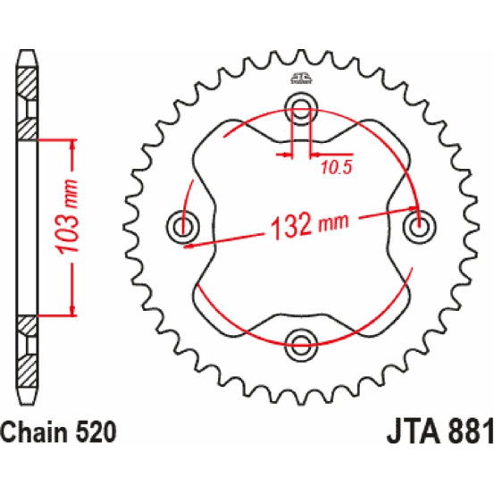 Couronne alu orange JT - 38 dents - Pas 520 - Réf JTA881.38ORG