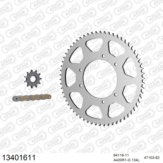 Kit chaine 420 AFAM - Couronne acier - Type de chaine au choix - MBK X-LIMIT 50 ENDURO 2007-2010