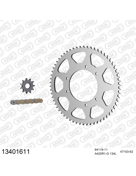 Kit chaine 420 AFAM - Couronne acier - Type de chaine au choix - MBK X-LIMIT 50 ENDURO 2007-2010