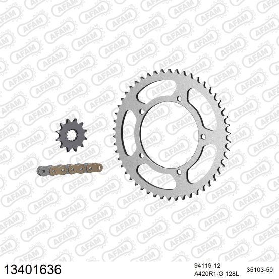 Kit chaine 420 AFAM - Couronne acier - Type de chaine au choix - MBK 50 X-LIMIT SM 2002