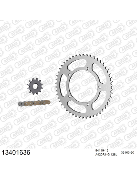 Kit chaine 420 AFAM - Couronne acier - Type de chaine au choix - MBK 50 X-LIMIT SM 2002